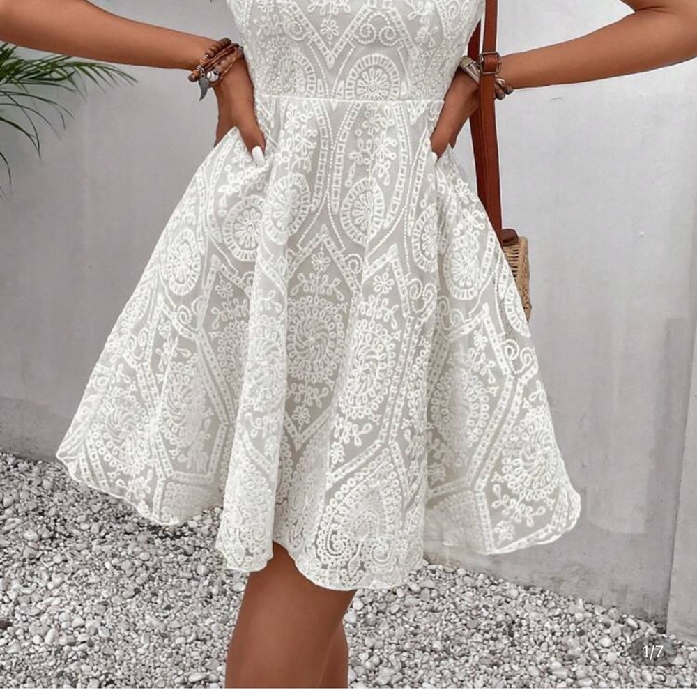 SHEIN Strapless White Lace Dress